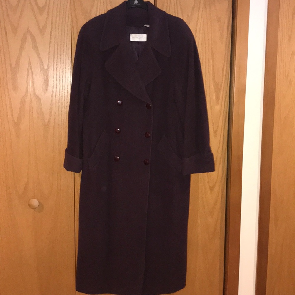 Dana Buchman Plum Full Length Wool & Angora Coat